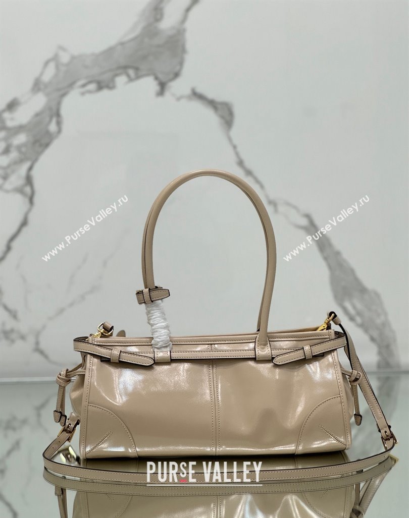 Prada Medium shiny leather handbag 1BA426 Nude 2024 (YZ-240417007)