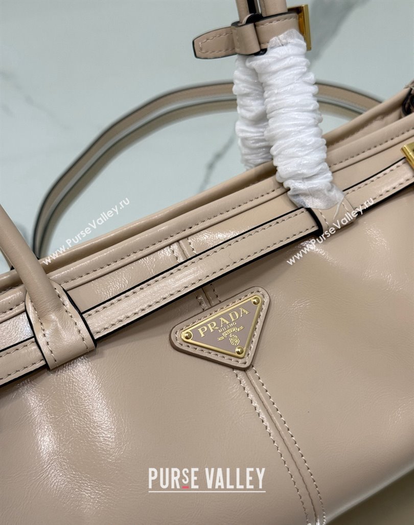 Prada Medium shiny leather handbag 1BA426 Nude 2024 (YZ-240417007)