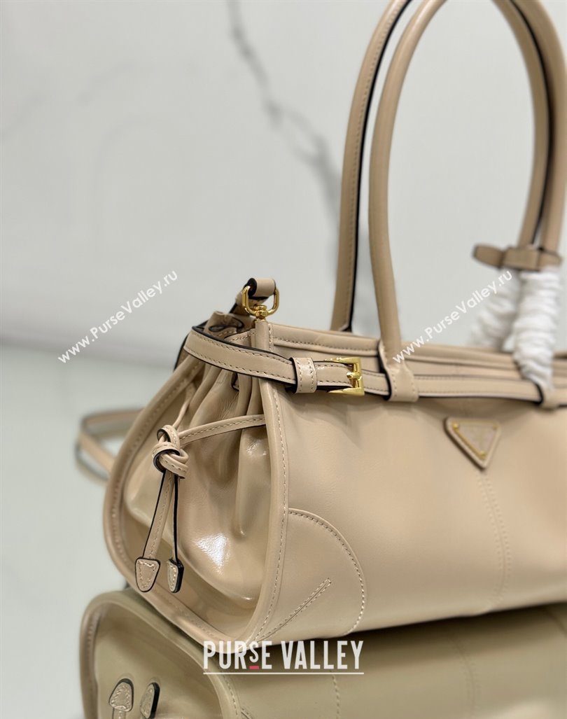 Prada Medium shiny leather handbag 1BA426 Nude 2024 (YZ-240417007)