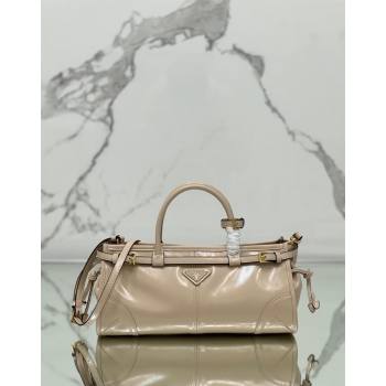 Prada Medium shiny leather top handbag 1BA426 Nude 2024 (YZ-240417008)
