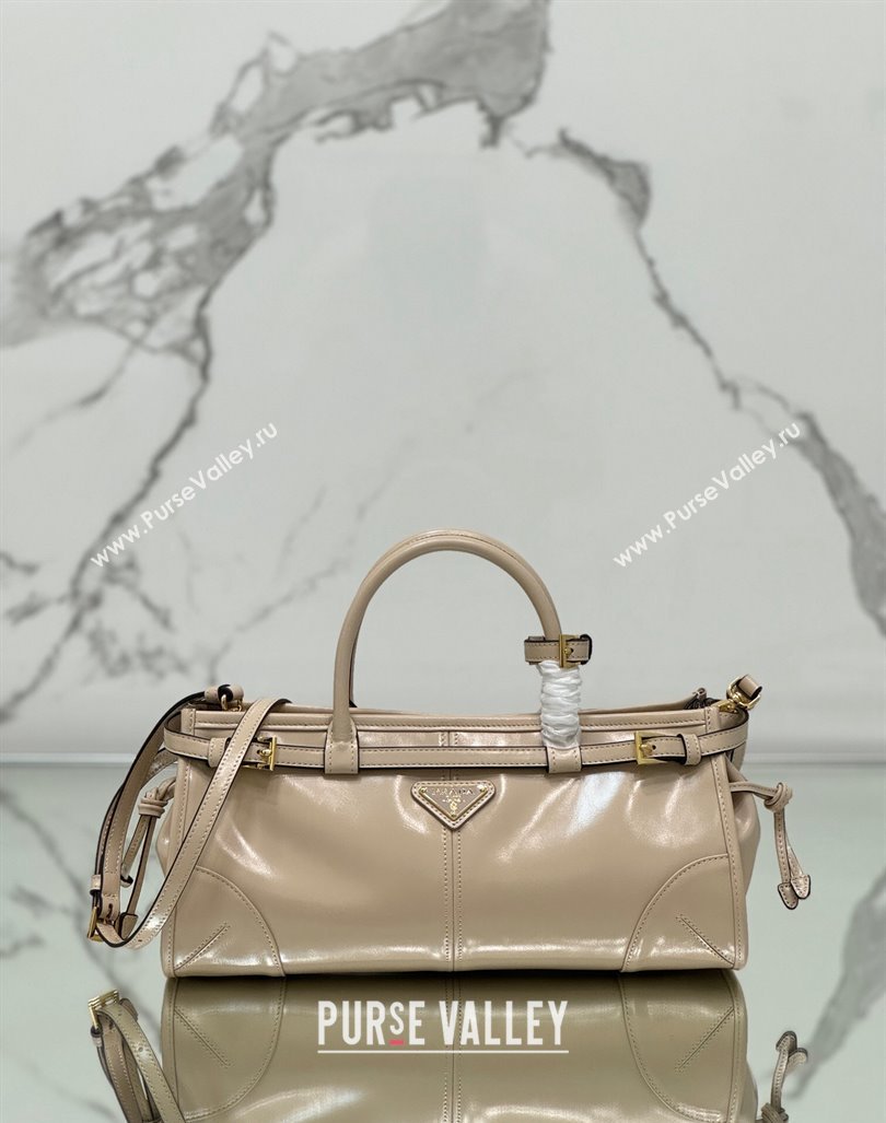 Prada Medium shiny leather top handbag 1BA426 Nude 2024 (YZ-240417008)