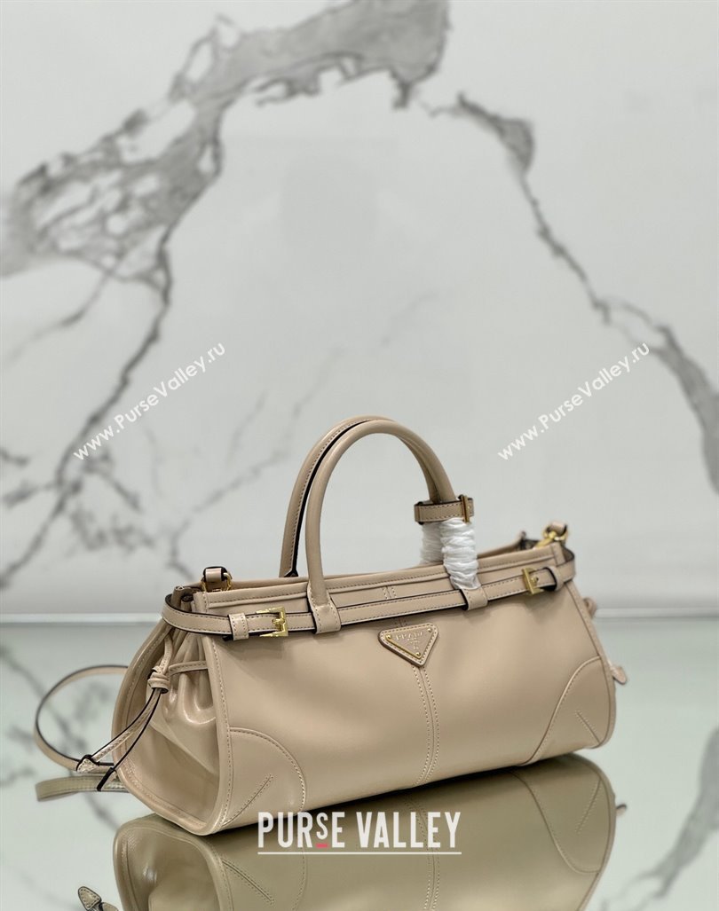 Prada Medium shiny leather top handbag 1BA426 Nude 2024 (YZ-240417008)