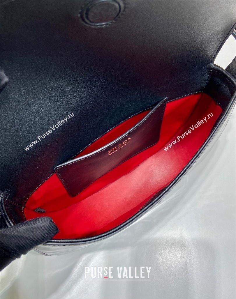 Prada Patent leather saddle Emini bag Black 2024 1BA349 (YZ-240416045)