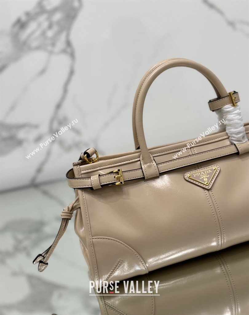 Prada Medium shiny leather top handbag 1BA426 Nude 2024 (YZ-240417008)
