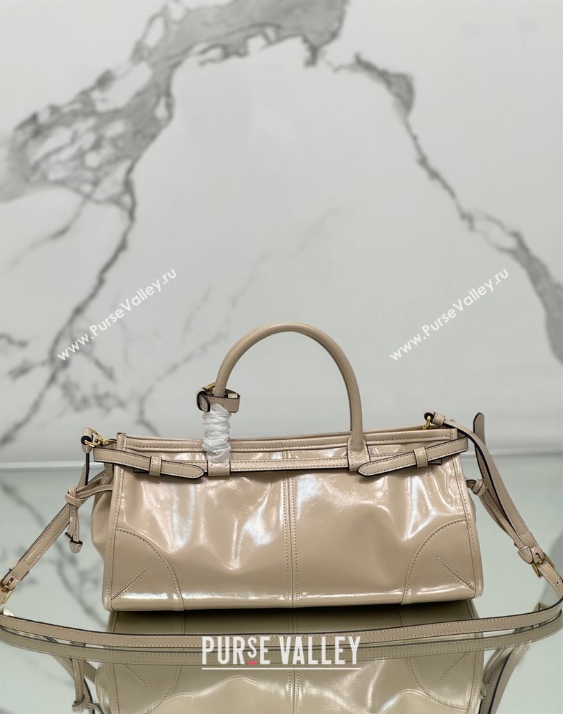 Prada Medium shiny leather top handbag 1BA426 Nude 2024 (YZ-240417008)