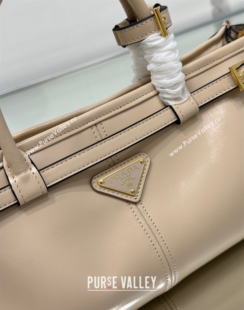 Prada Medium shiny leather top handbag 1BA426 Nude 2024 (YZ-240417008)
