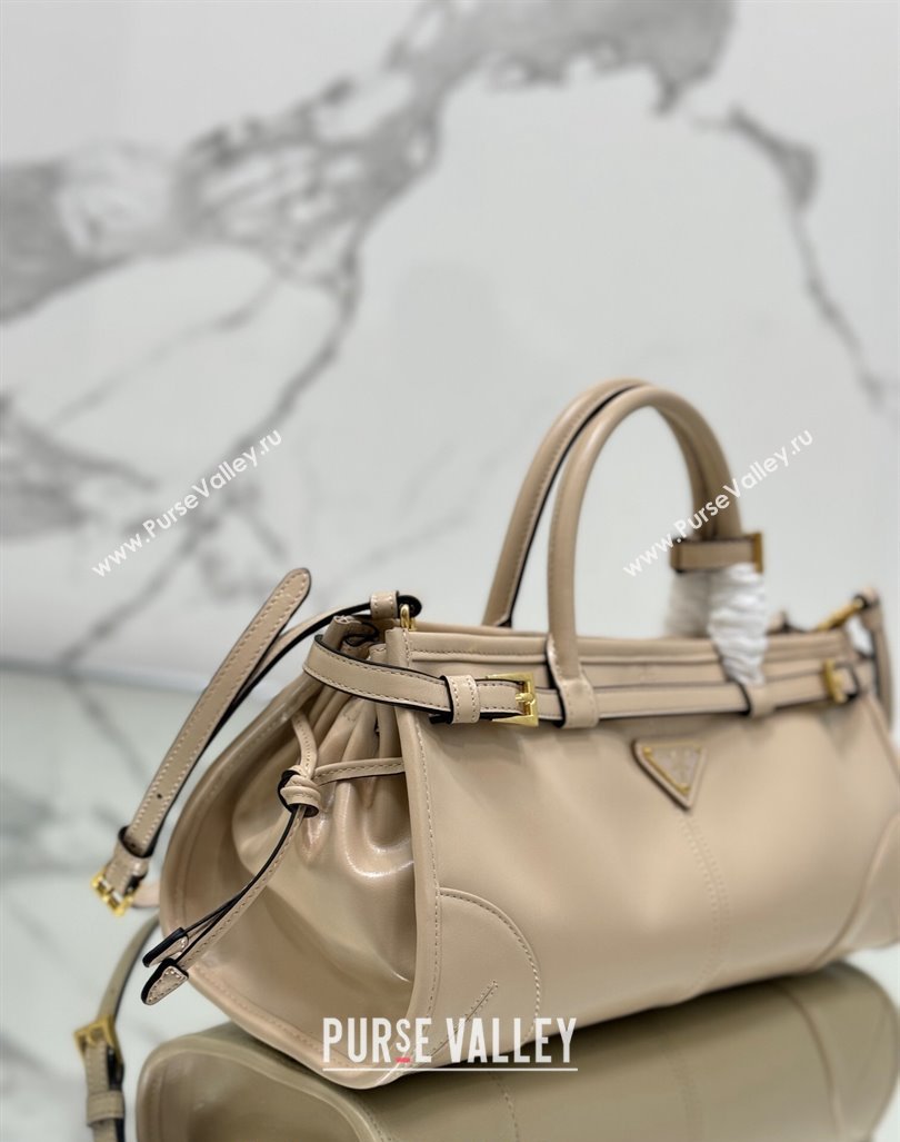 Prada Medium shiny leather top handbag 1BA426 Nude 2024 (YZ-240417008)