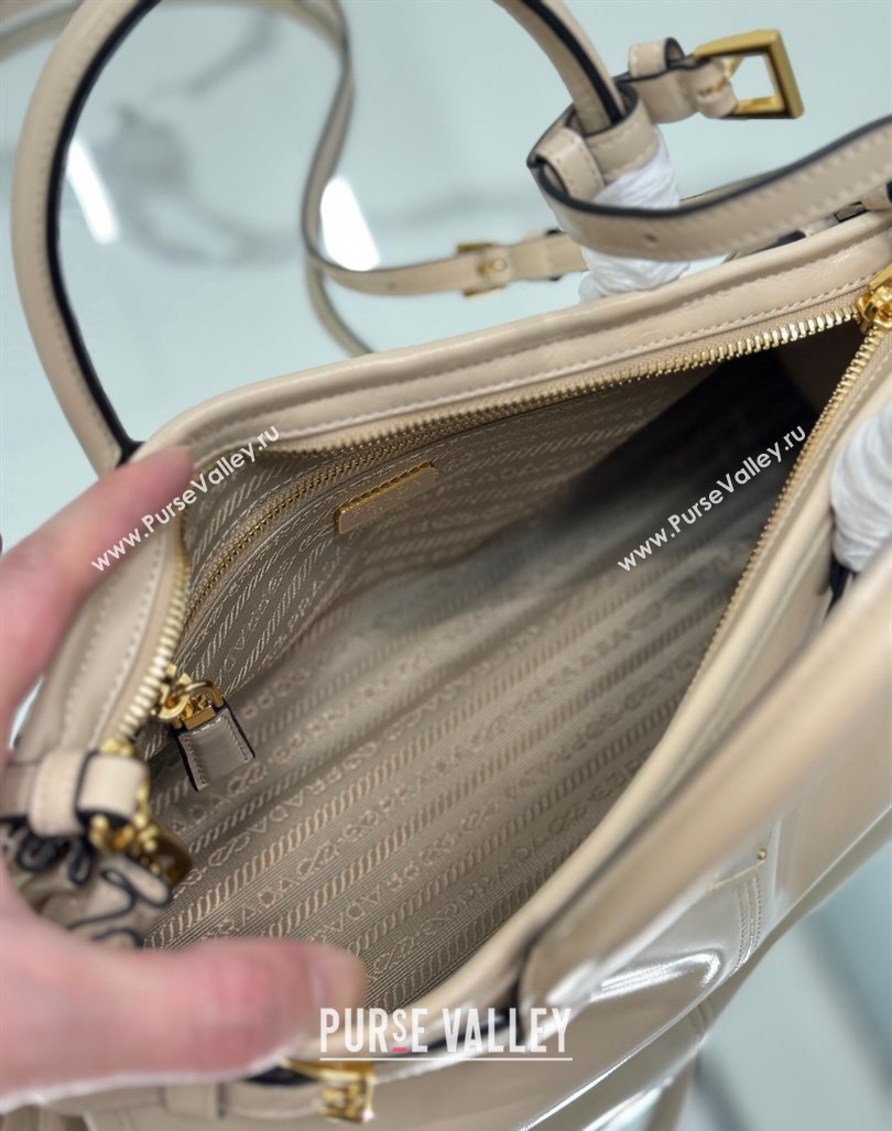 Prada Medium shiny leather top handbag 1BA426 Nude 2024 (YZ-240417008)