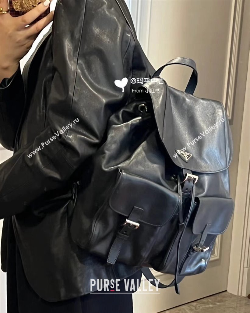Prada Shiny leather medium backpack bag with pouch Black 2024 1BZ811 (YZ-240416047)