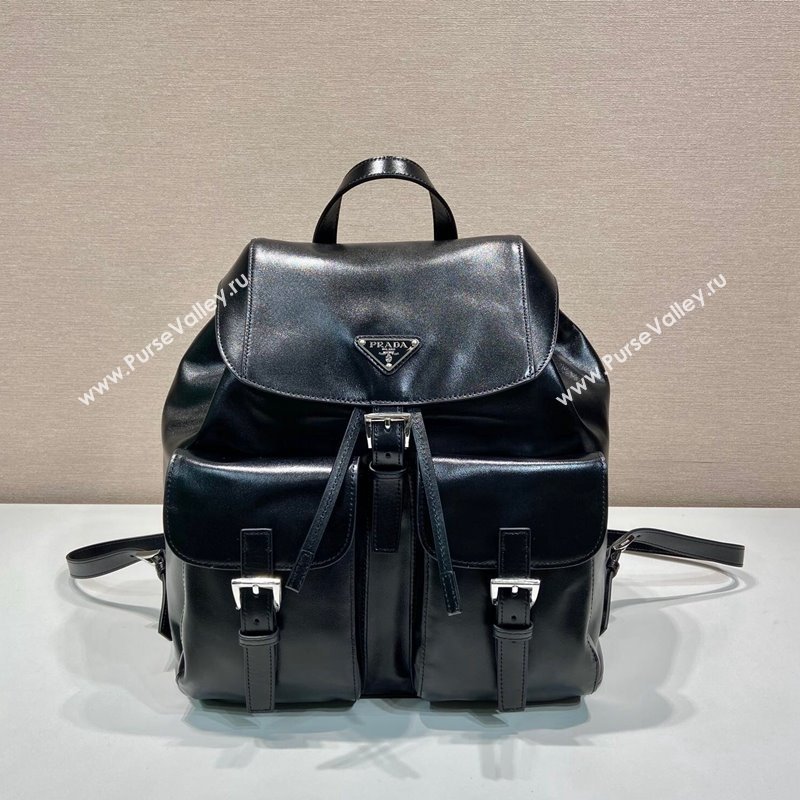 Prada Shiny leather medium backpack bag with pouch Black 2024 1BZ811 (YZ-240416047)