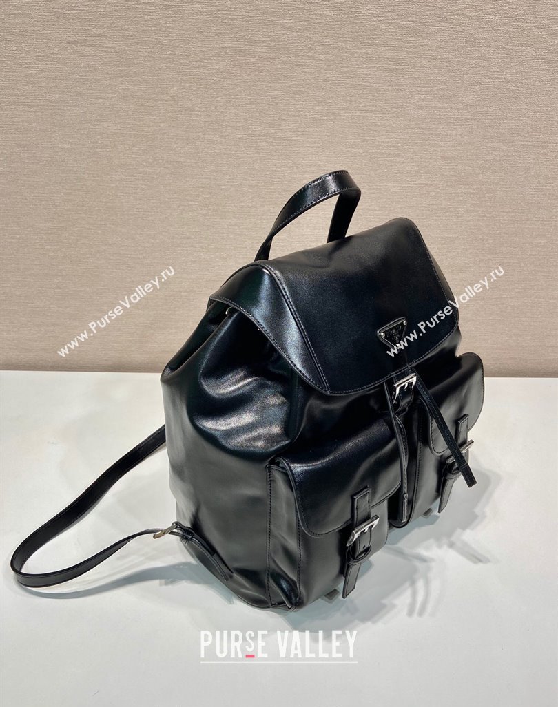 Prada Shiny leather medium backpack bag with pouch Black 2024 1BZ811 (YZ-240416047)