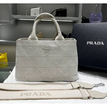 Prada Quilted Cotton Canvas Tote bag 1BG439 White 2024 (YZ-240417013)