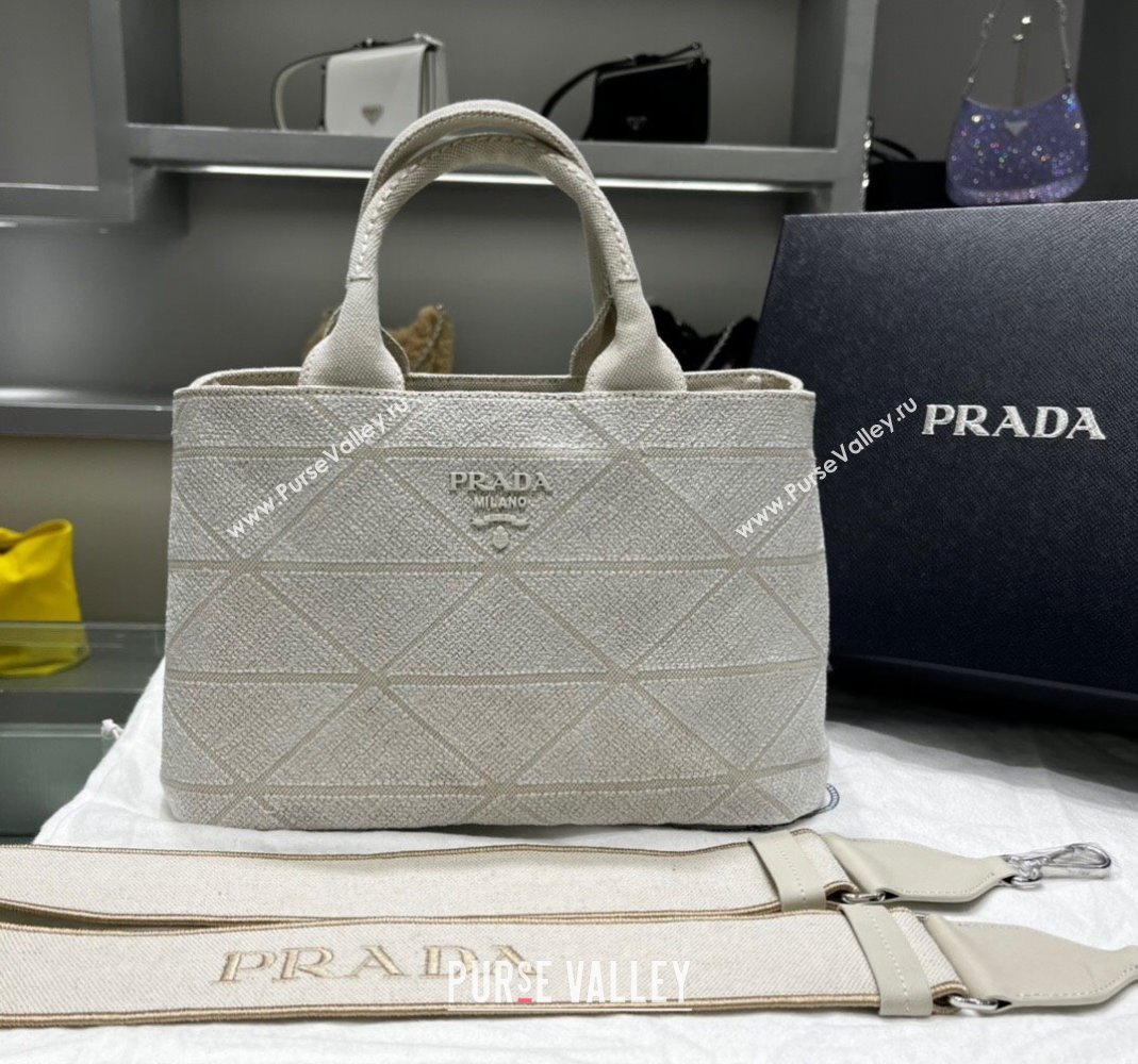 Prada Quilted Cotton Canvas Tote bag 1BG439 White 2024 (YZ-240417013)