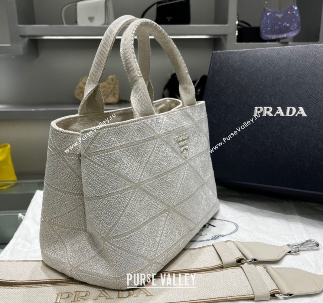 Prada Quilted Cotton Canvas Tote bag 1BG439 White 2024 (YZ-240417013)