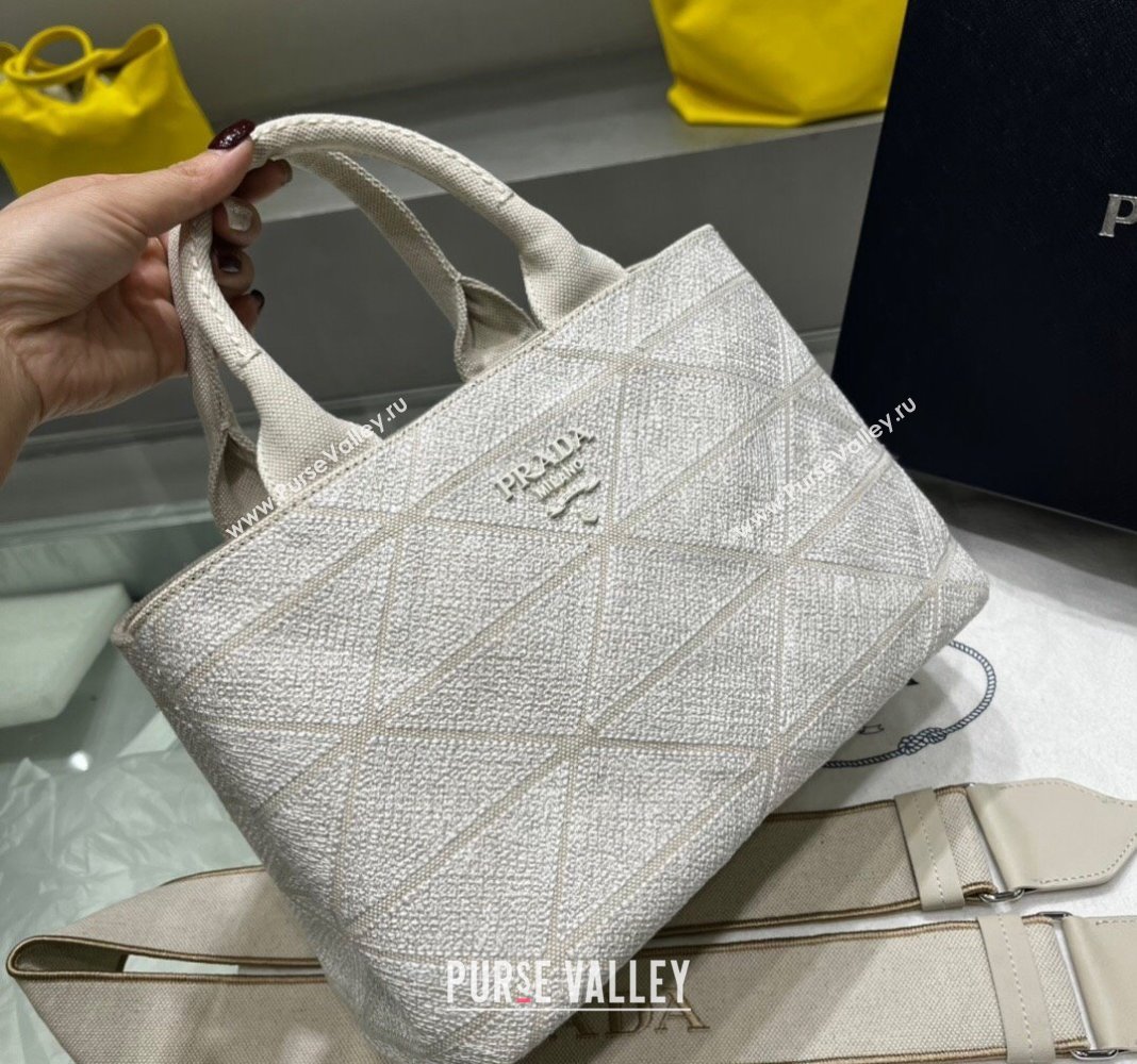 Prada Quilted Cotton Canvas Tote bag 1BG439 White 2024 (YZ-240417013)