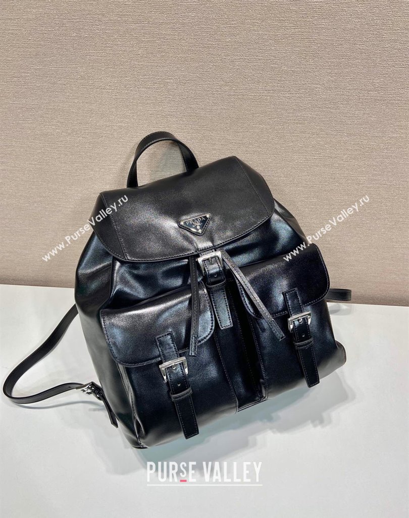 Prada Shiny leather medium backpack bag with pouch Black 2024 1BZ811 (YZ-240416047)