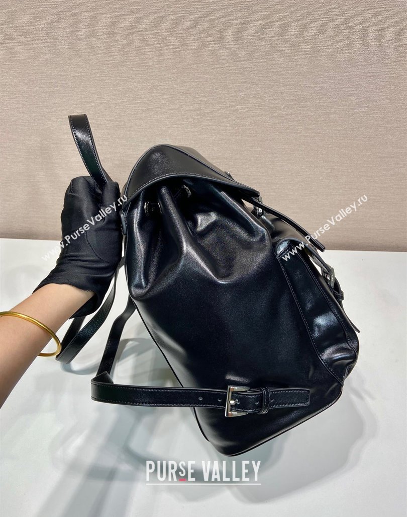Prada Shiny leather medium backpack bag with pouch Black 2024 1BZ811 (YZ-240416047)