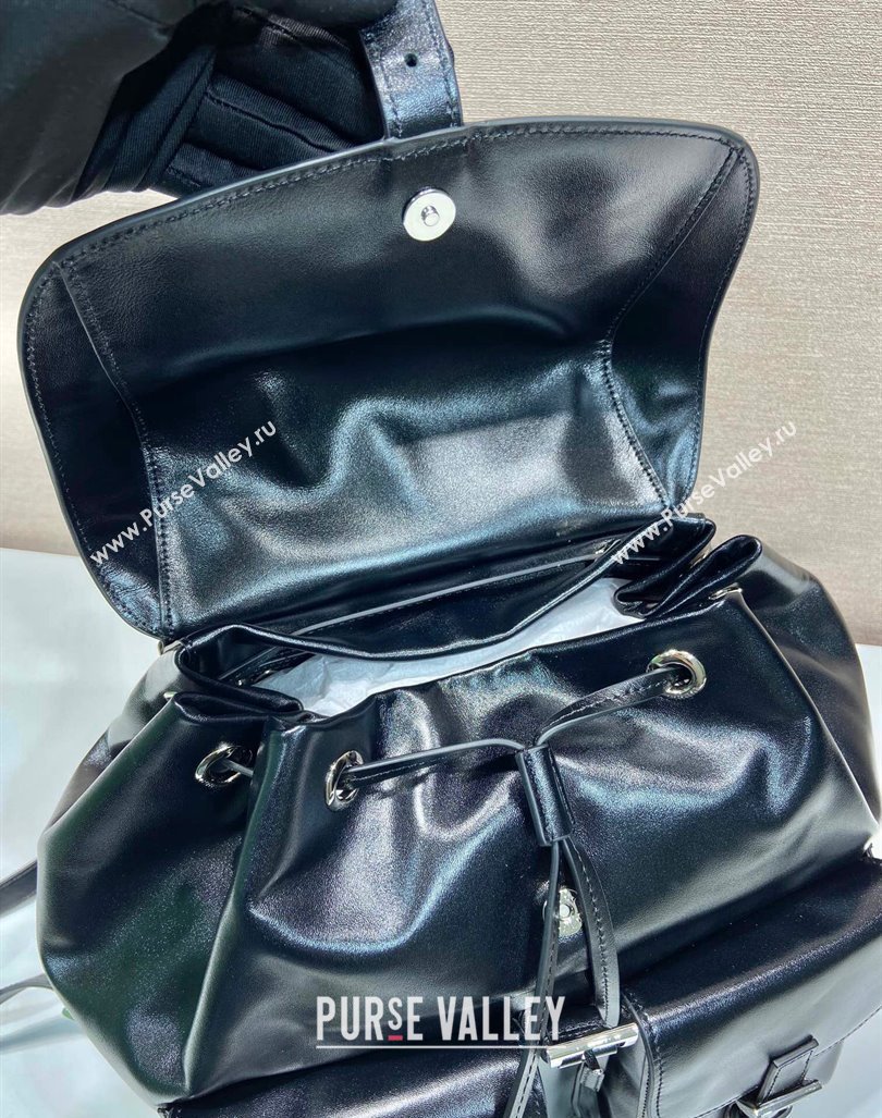 Prada Shiny leather medium backpack bag with pouch Black 2024 1BZ811 (YZ-240416047)