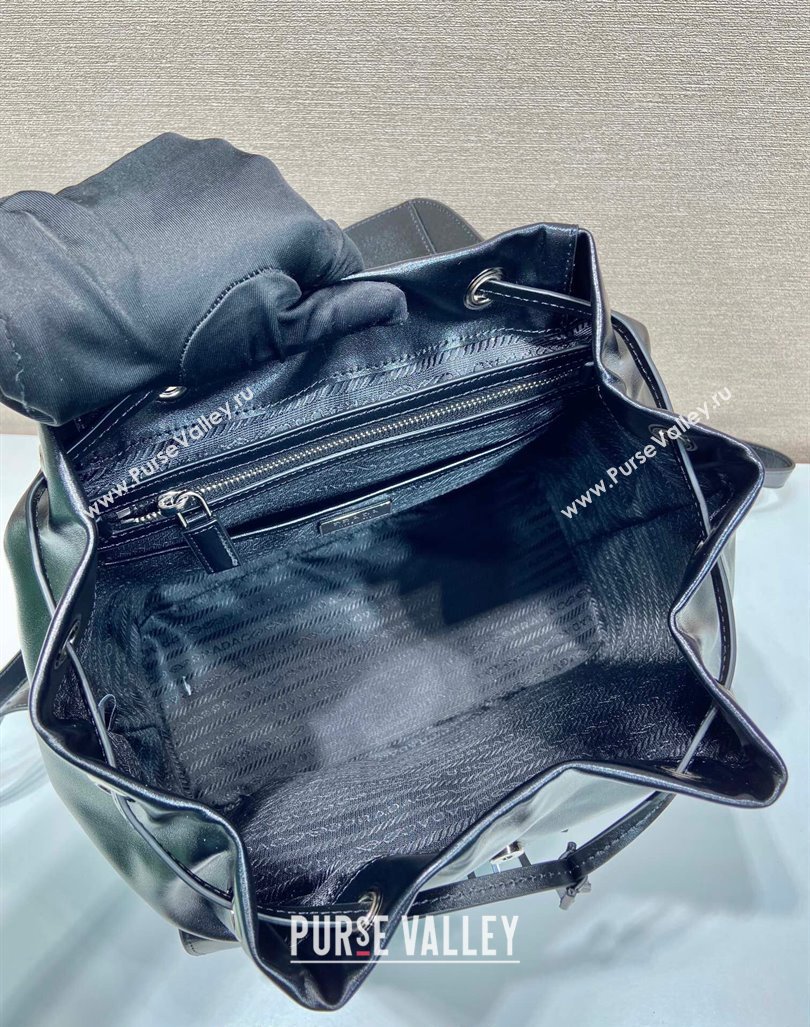 Prada Shiny leather medium backpack bag with pouch Black 2024 1BZ811 (YZ-240416047)