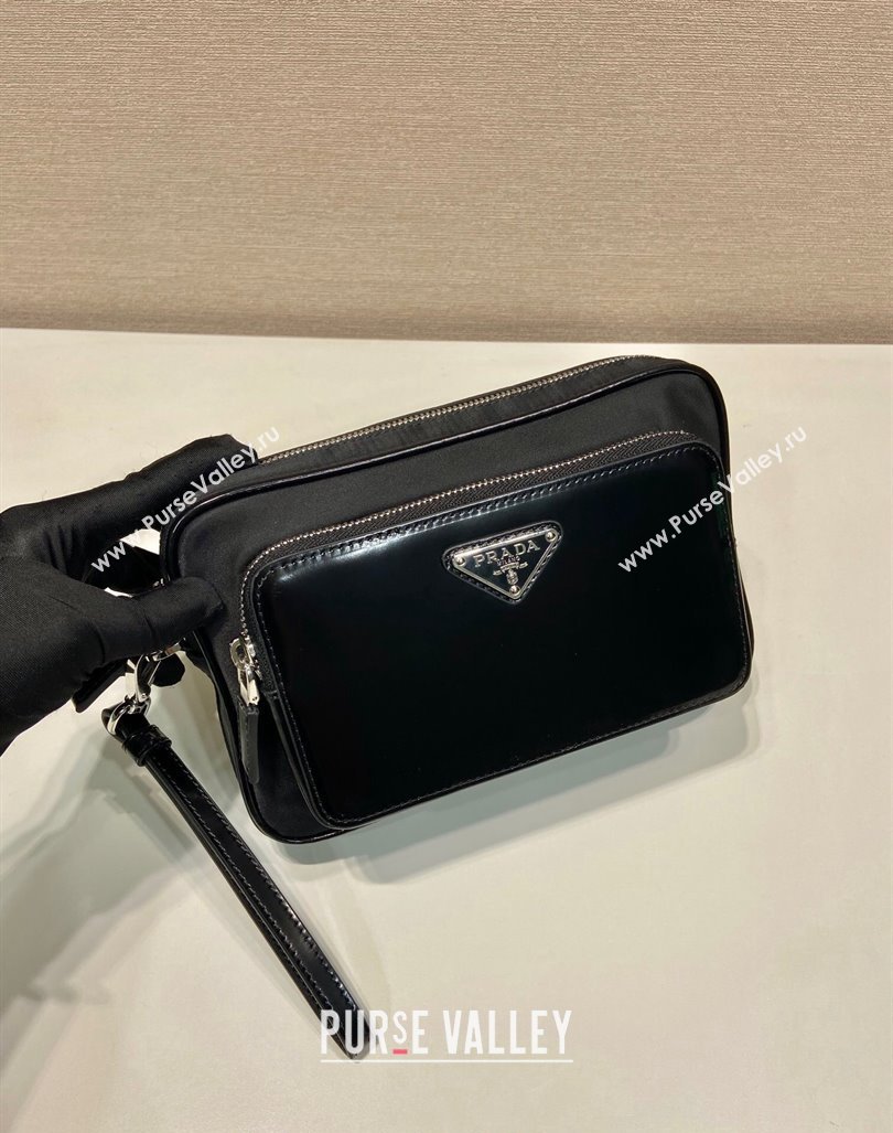 Prada Mens Re-Nylon and brushed leather pouch Black 2024 2VF041 (YZ-240416046)
