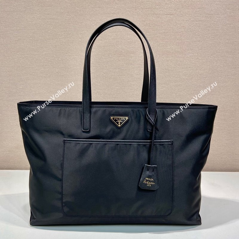 Prada Re-Edition 1978 large Re-Nylon and Saffiano leather tote bag 1BG527 Black 2024 (YZ-240416032)