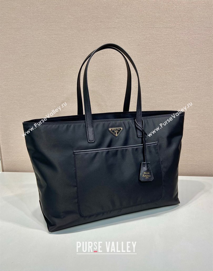 Prada Re-Edition 1978 large Re-Nylon and Saffiano leather tote bag 1BG527 Black 2024 (YZ-240416032)