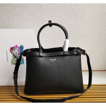 Prada Buckle medium leather handbag with double belt Black 2024 1BA417 (YZ-240416038)