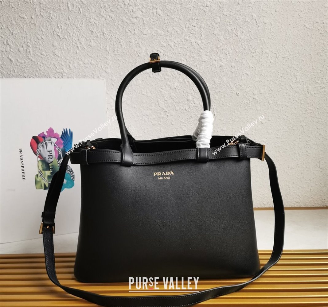 Prada Buckle medium leather handbag with double belt Black 2024 1BA417 (YZ-240416038)