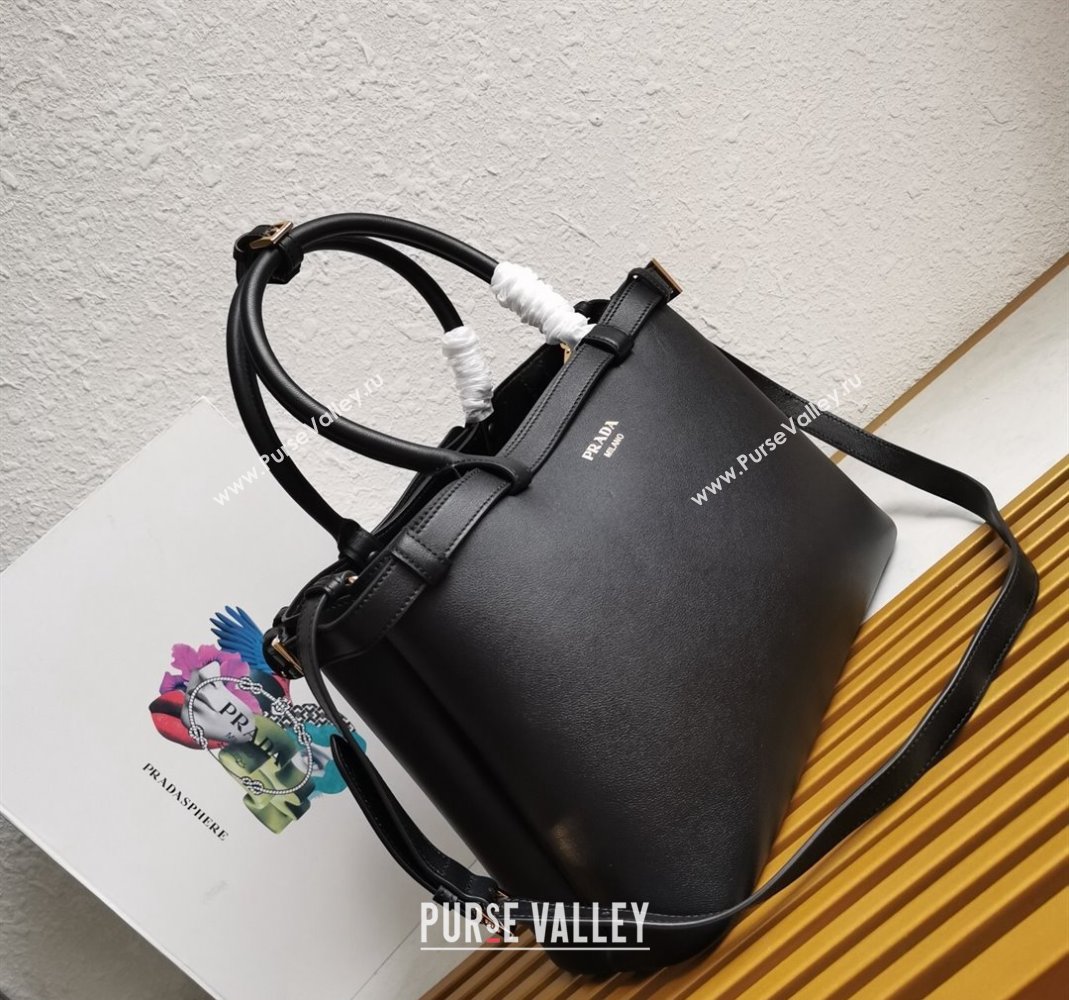 Prada Buckle medium leather handbag with double belt Black 2024 1BA417 (YZ-240416038)
