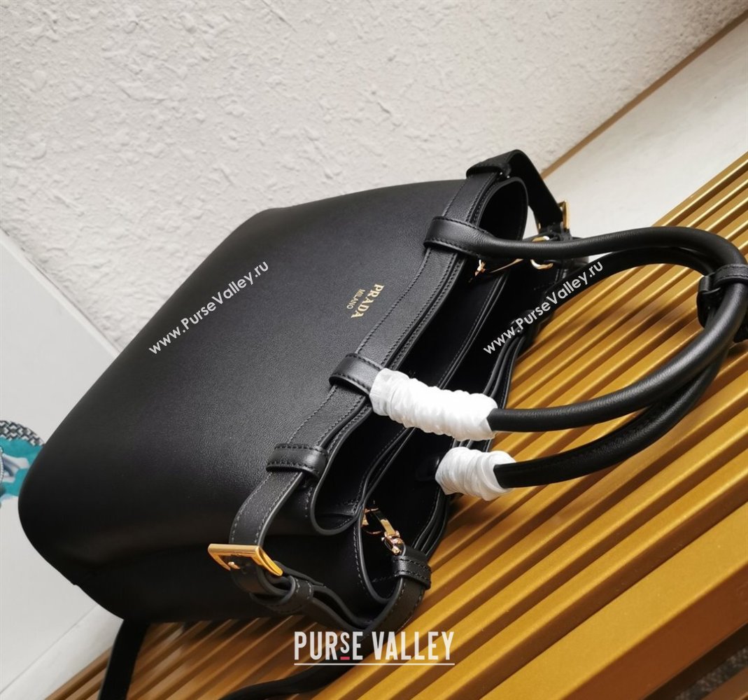 Prada Buckle medium leather handbag with double belt Black 2024 1BA417 (YZ-240416038)