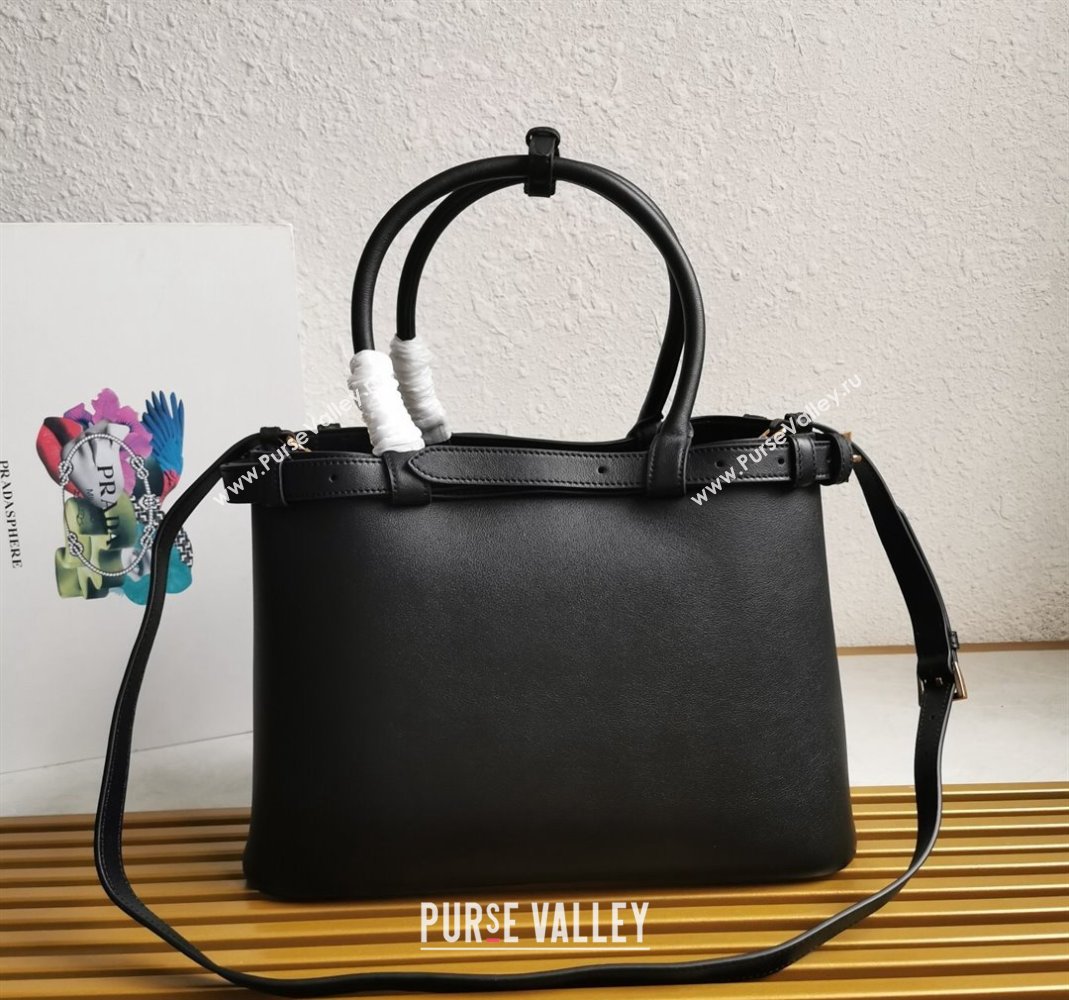 Prada Buckle medium leather handbag with double belt Black 2024 1BA417 (YZ-240416038)