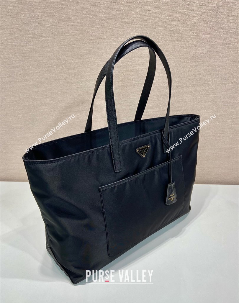 Prada Re-Edition 1978 large Re-Nylon and Saffiano leather tote bag 1BG527 Black 2024 (YZ-240416032)