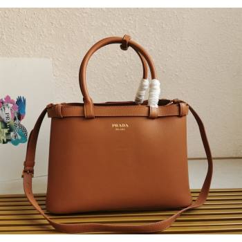 Prada Buckle medium leather handbag with double belt Brown 2024 1BA417 (YZ-240416039)