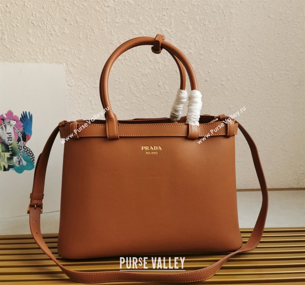 Prada Buckle medium leather handbag with double belt Brown 2024 1BA417 (YZ-240416039)