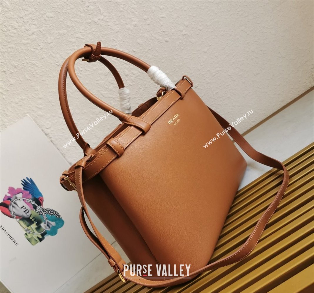 Prada Buckle medium leather handbag with double belt Brown 2024 1BA417 (YZ-240416039)