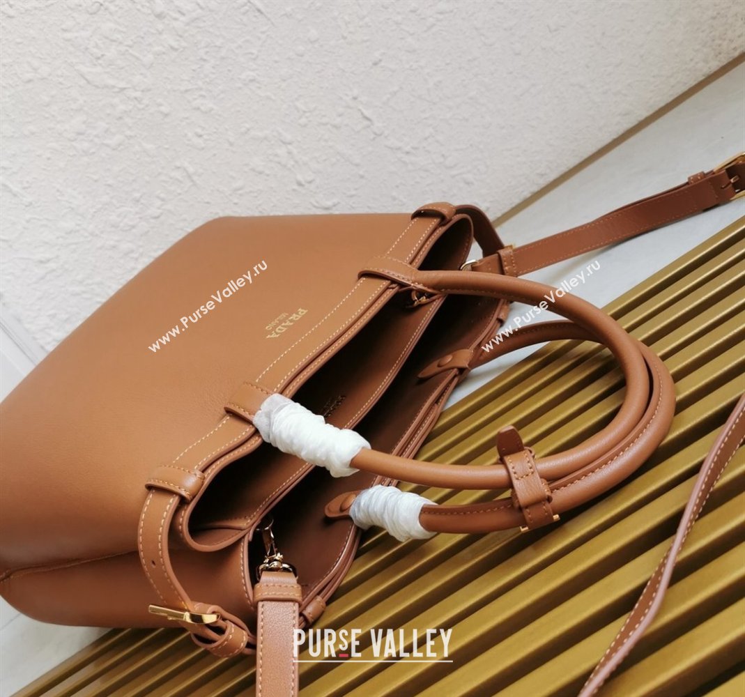 Prada Buckle medium leather handbag with double belt Brown 2024 1BA417 (YZ-240416039)