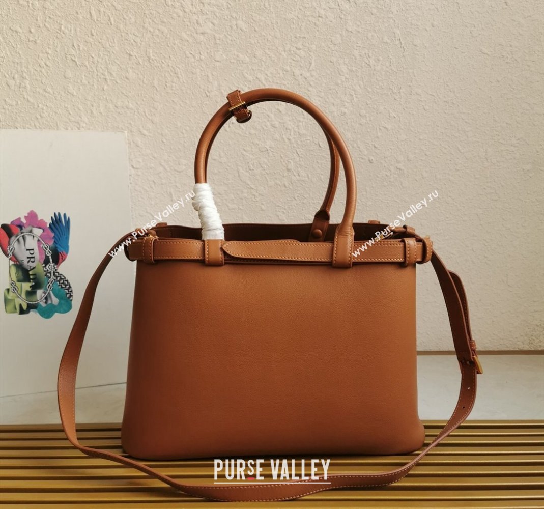 Prada Buckle medium leather handbag with double belt Brown 2024 1BA417 (YZ-240416039)