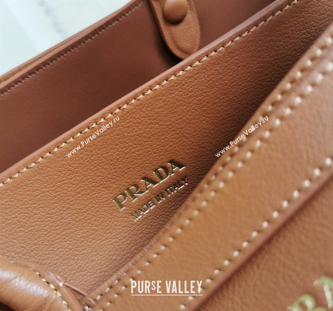 Prada Buckle medium leather handbag with double belt Brown 2024 1BA417 (YZ-240416039)