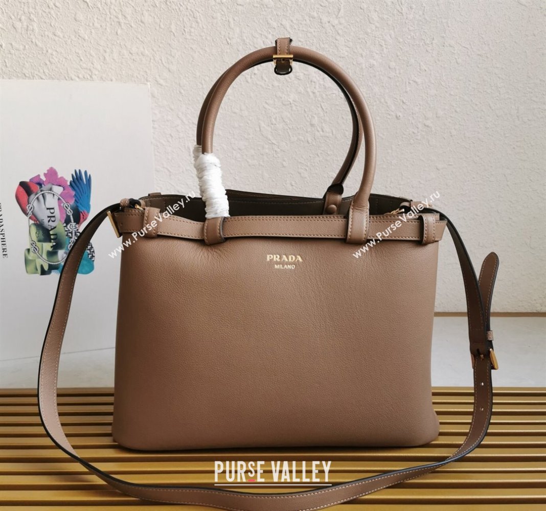 Prada Buckle medium leather handbag with double belt Powder Beige 2024 1BA417 (YZ-240416040)