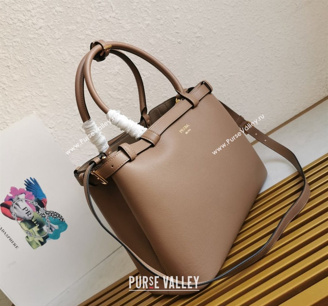 Prada Buckle medium leather handbag with double belt Powder Beige 2024 1BA417 (YZ-240416040)