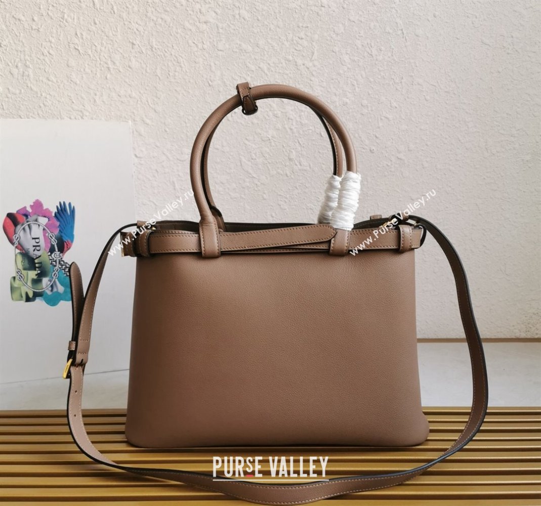 Prada Buckle medium leather handbag with double belt Powder Beige 2024 1BA417 (YZ-240416040)