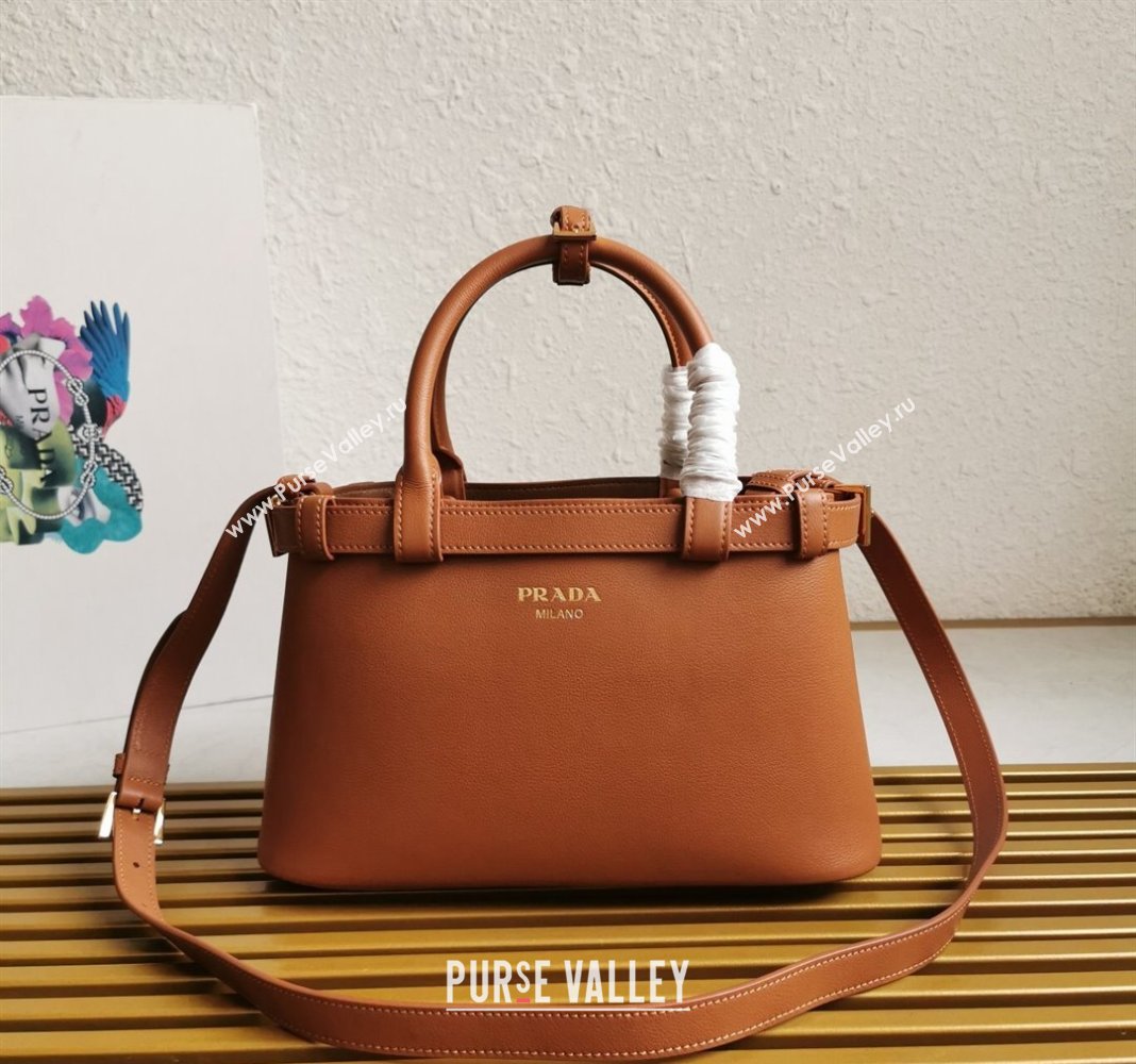 Prada Buckle small leather handbag with double belt Brown 2024 1BA418 (YZ-240416042)
