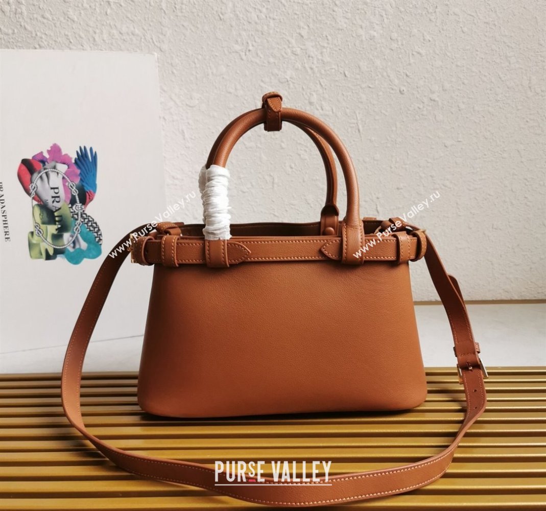 Prada Buckle small leather handbag with double belt Brown 2024 1BA418 (YZ-240416042)