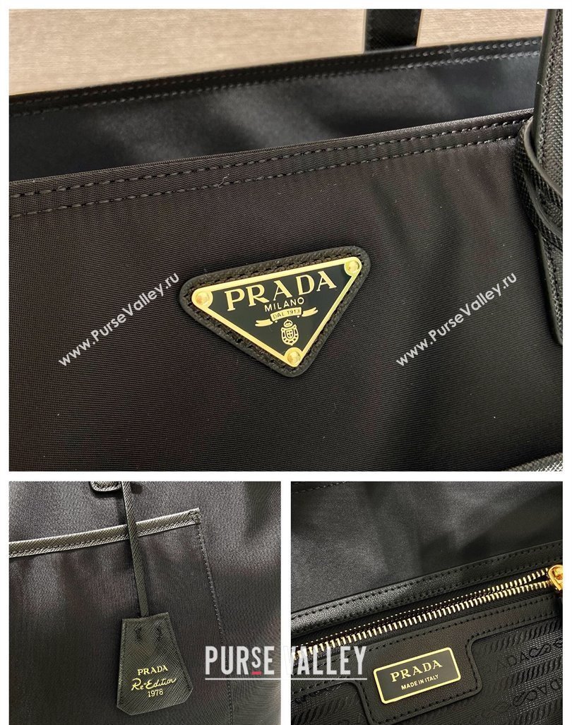 Prada Re-Edition 1978 large Re-Nylon and Saffiano leather tote bag 1BG527 Black 2024 (YZ-240416032)