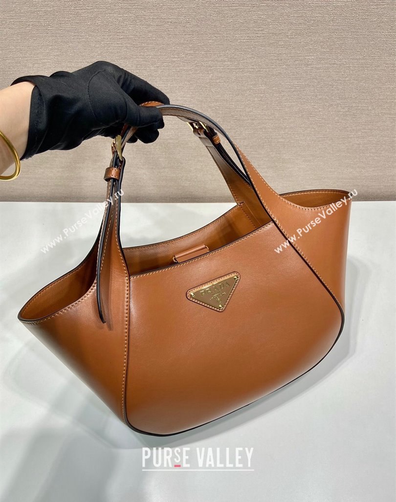 Prada medium leather tote bag 1BG483 Brown 2024 (YZ-240416058)