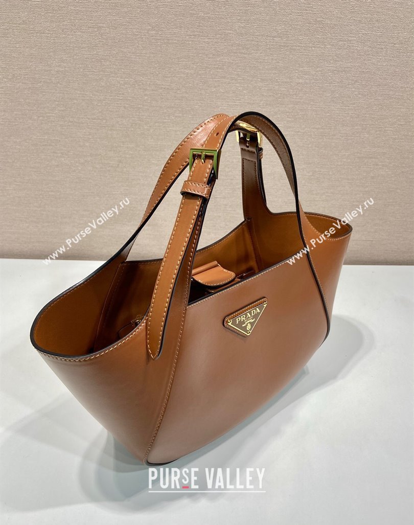 Prada medium leather tote bag 1BG483 Brown 2024 (YZ-240416058)