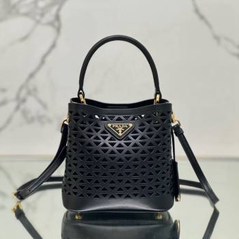 Prada Small Cutout Leather Panier Bucket Bag 1BA217 Black 2024 (YZ-240416061)