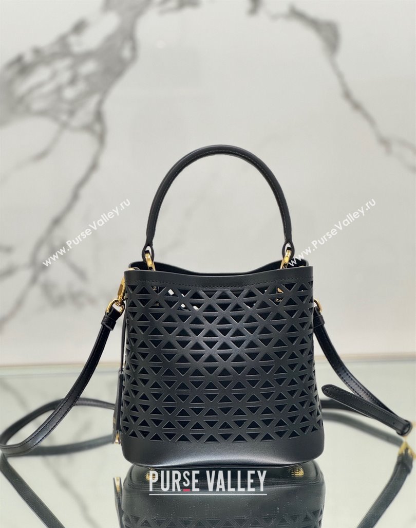 Prada Small Cutout Leather Panier Bucket Bag 1BA217 Black 2024 (YZ-240416061)
