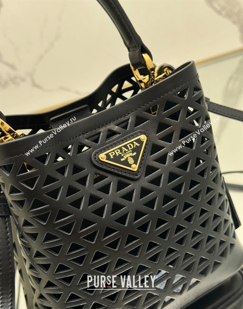 Prada Small Cutout Leather Panier Bucket Bag 1BA217 Black 2024 (YZ-240416061)