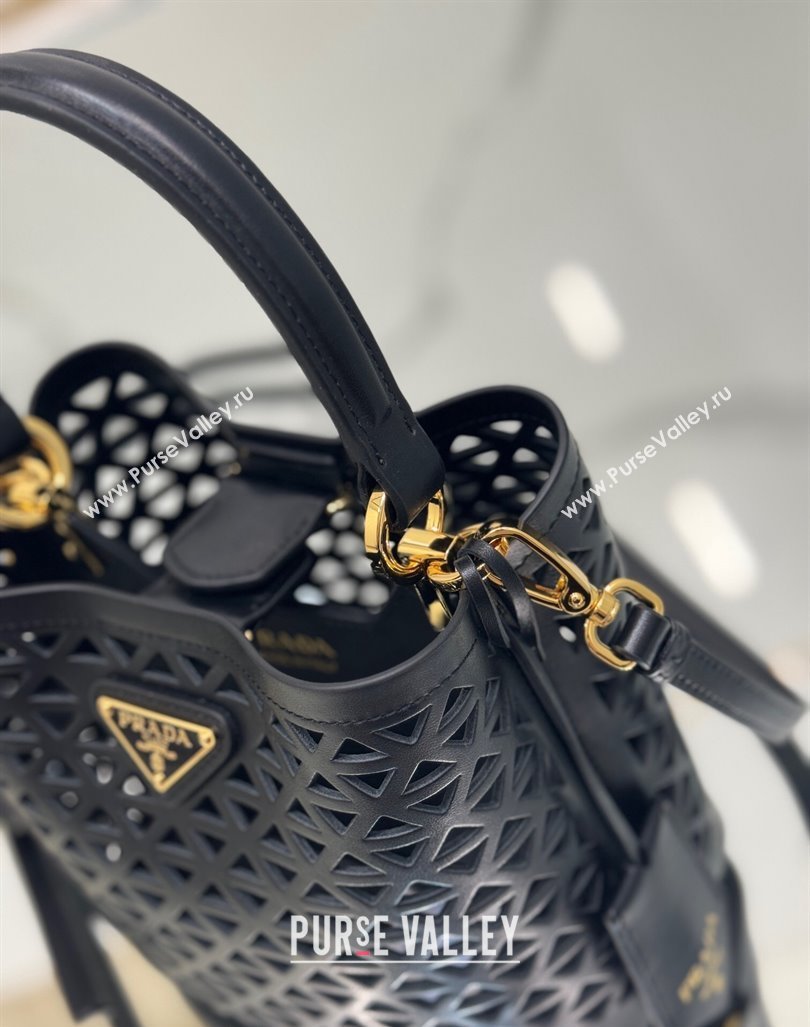 Prada Small Cutout Leather Panier Bucket Bag 1BA217 Black 2024 (YZ-240416061)